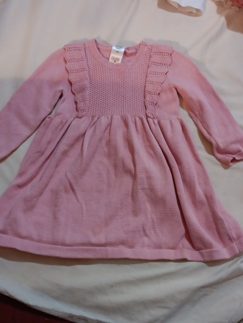 Soft Pink Knit Ruffle-Yoke Girls' Dress